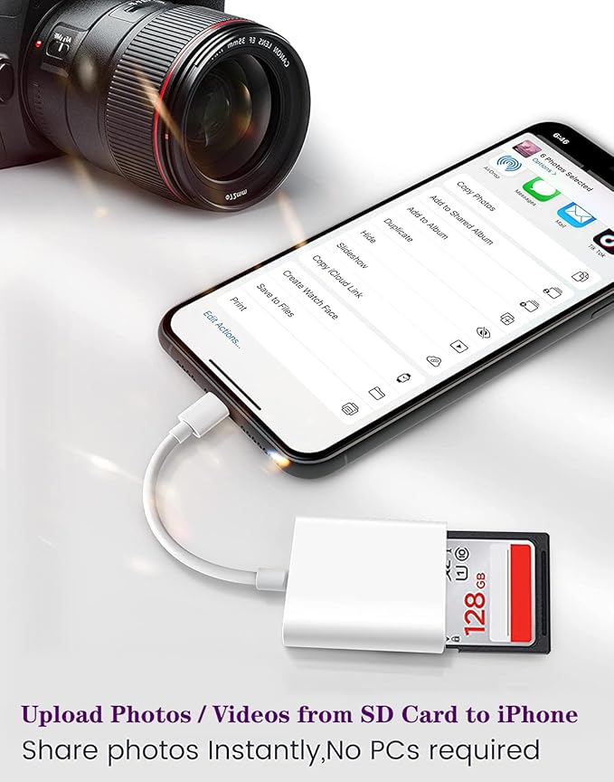Lightning to SD & TF Card Reader Adapter, Apple MFi Certified 2 in 1 Micro SD TF Memory Card Dual Slot Dongle Cord for iPhone 14 13 12 11 X XS XR 8 7 Plus, iPad, Plug and Play