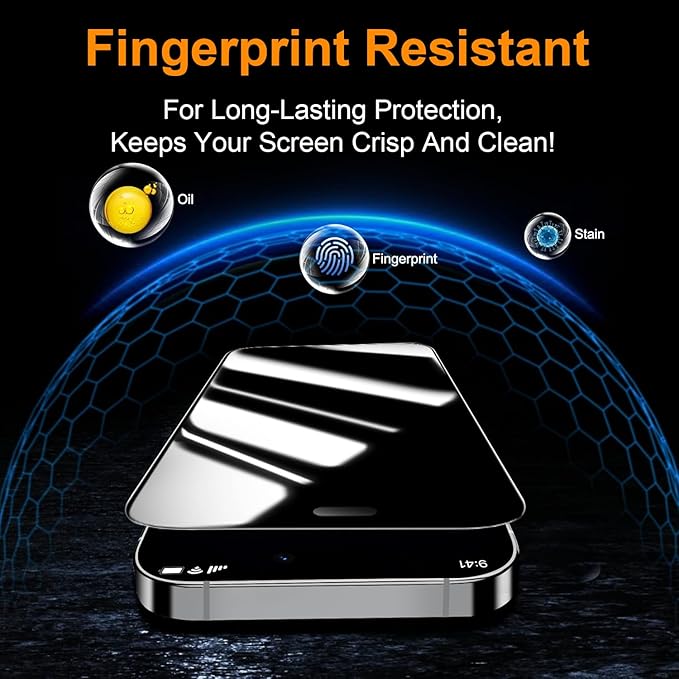 OneFish 2 Pack Privacy Screen Protector for iPhone 13 Pro Max/14 Plus - 4-Way 360° Anti-Spy Tempered Glass, 9H Hardness, 3D Curved Edges, Case-Friendly & Easy Installation