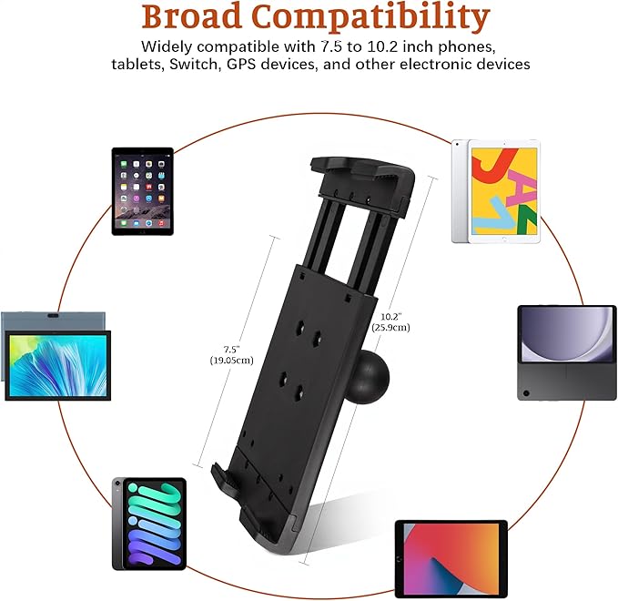 Aluminum iPad Tablet Mount Holder, Kitchen Tablet Holder for UTV/Desk/Chair/Fitness Bike/Mic Stand/Fitness Bike/Road Mountain Bicycle, 360° Adjustable Clamp Compatible with 7.5''-13'' iPad