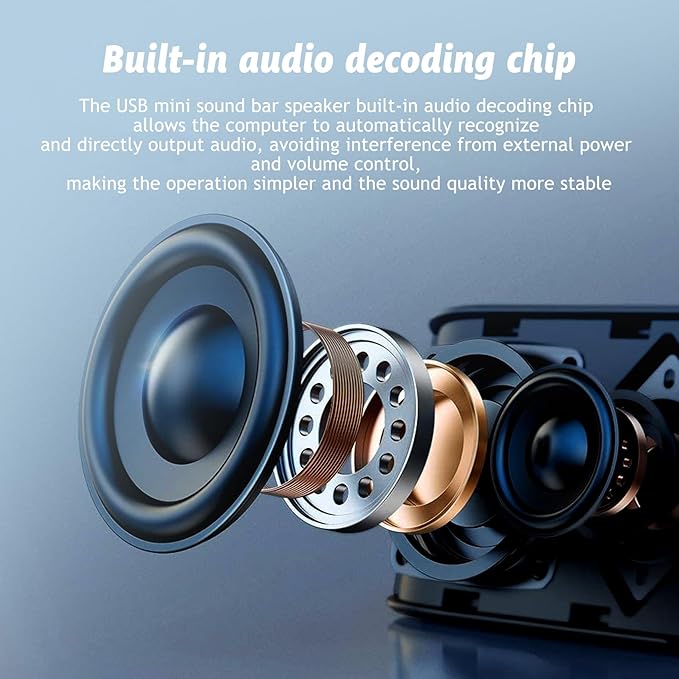 USB Small Computer Speaker Bar, USB Mini Computer Speakers, Laptop Speaker, Computer Speakers for Desktop PC, Plug and Play, Protable PC Sound Bar for Office Home School