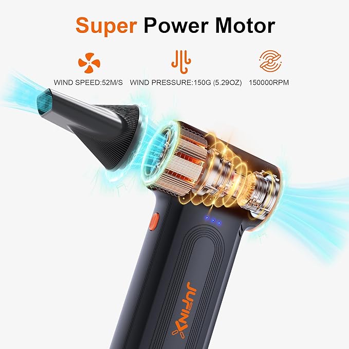 X117 Compressed Air Duster-150000RPM Super Power Electric Air Duster, 3-Gear Adjustable Mini Blower with Fast Charging, Dust Blower for Computer, Keyboard, House, Outdoor and Car