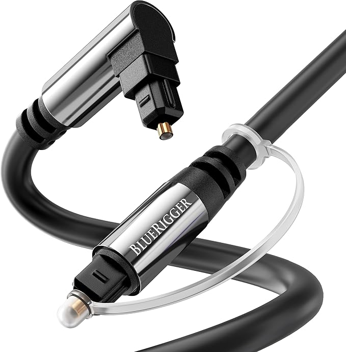 BlueRigger Optical Audio Toslink Cable - 10FT (90 Degrees Optical Cable for Soundbar, 360 Degree Rotatable Right Angle, S/PDIF Digital Toslink) - Fiber Optic Compatible with HDTV, Game Console, DVR
