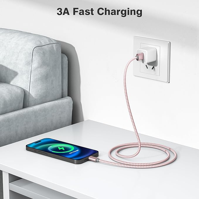 Elebase USB Type C Charging Cable 1.5/3.3/6.6FT 3 Pack,USBC Car Charger Cord for iPhone 16 15 Plus Pro Max 2,Airpods 4,Samsung Galaxy S24 S23 Plus Ultra Note 10 20 S10 S10E,Tab A7,A54 A53 A52,Z Flip