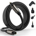 Elecan Optical Audio Cable 100 Ft Digital Audio Toslink Cable Cord-Fiber Optic-Gold Plated-Flexiable&Durable-for Home Theater,Sound Bar,PS4&Xbox-with 4 Right Angled and Mini Toslink Adapters+Ties