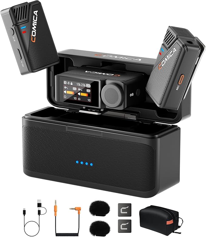 COMICA BooMax Wireless Lavalier Microphone for iPhone/Android/Camera/Camcorder/PC, Dual Lav Mic with 48kHz/32-bit Audio, 32GB Storage, Touchscreen, Lapel Mic for Video Recording, Streaming, Podcast