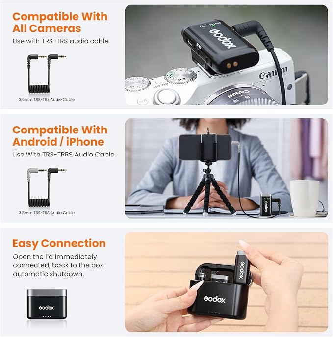 GODOX WEC KIT2 Wireless Microphone for Sony, Cable-Free Hotshoe Mount Lavalier mic, 200m (656ft.) Range, Noise Cancelling Mics, UAC Support Wireless Microphone for PC/Phone/Camera