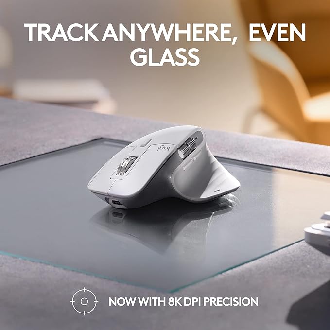 Logitech MX Master 3S for Mac - Wireless Bluetooth Mouse with Ultra-Fast Scrolling, Ergo, 8K DPI, Quiet Clicks, Track on Glass, Customization, USB-C, Apple, iPad - Pale Grey