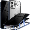 Privacy Magnetic Case for iPhone 16 with Metal Titanium Frame Privacy Screen Protector & Camera Lens Protector, Magnetic Adsorption Double Sided Tempered Glass Case Anti Peep Anti Spy Phone Cover