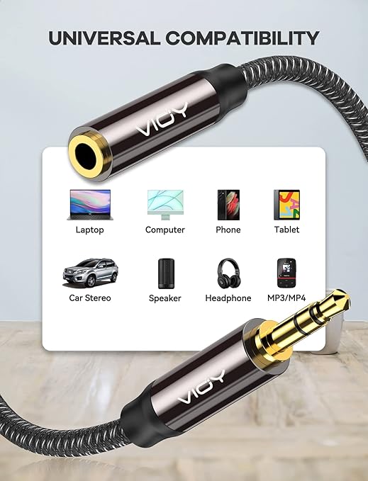 VIOY Headphone Extension Cable 100 FT,[Copper Shell, Hi-Fi Sound] 3.5 mm Male to Female Stereo Audio Cable Nylon Braided Aux Cord for Smartphones, Tablets, Media Player