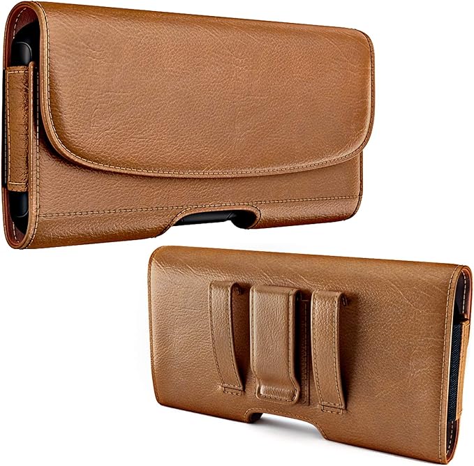PiTau Holster for iPhone 16, 16 Pro, 15, 14, 13, 12, Xs, X, 11, XR - Premium Cell Phone Case with Belt Clip [Magnetic Closure] ID Card Holder Pouch (Fits Otterbox Case) Brown