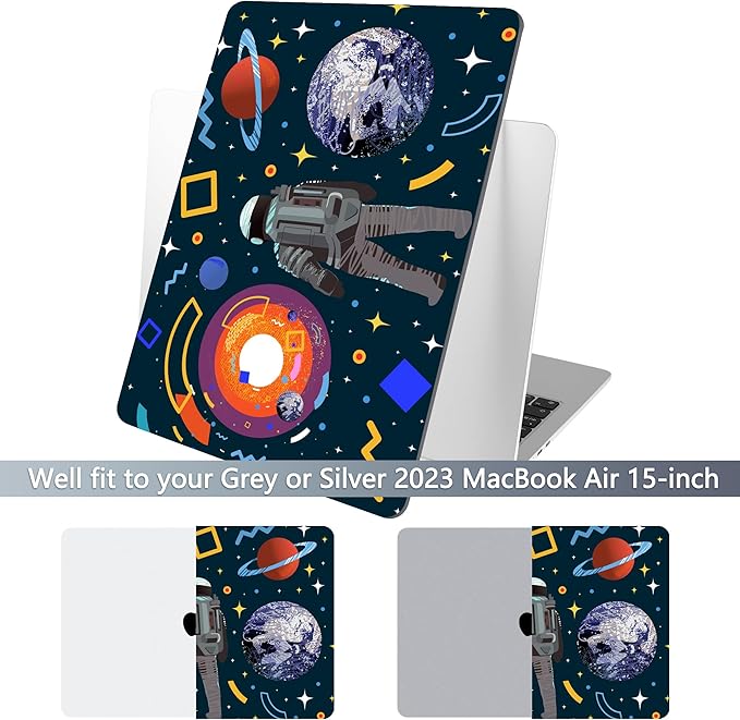 Batianda Premium Case for New MacBook Air 15 inch 2025 M4 2024 2023 with M3 M2 Chip Model A3241/A3114, Designed Protective Plastic Hardshell & Keyboard Cover & Screen Protector, Astronaut Planet