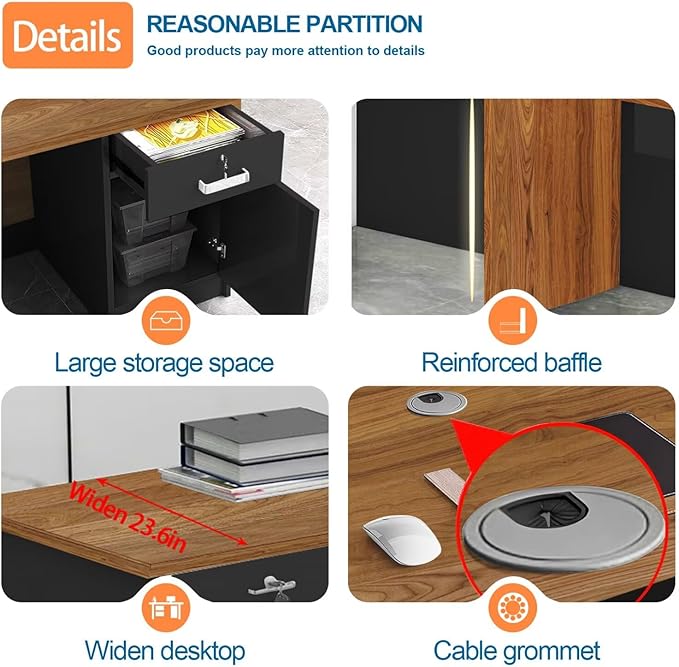 Reception Desk with Counter Modern Checkout Counter with Lockable Drawer Keyboard Tray Receptionist Desk for Office Salon Reception Table V Right 51inch/130cm
