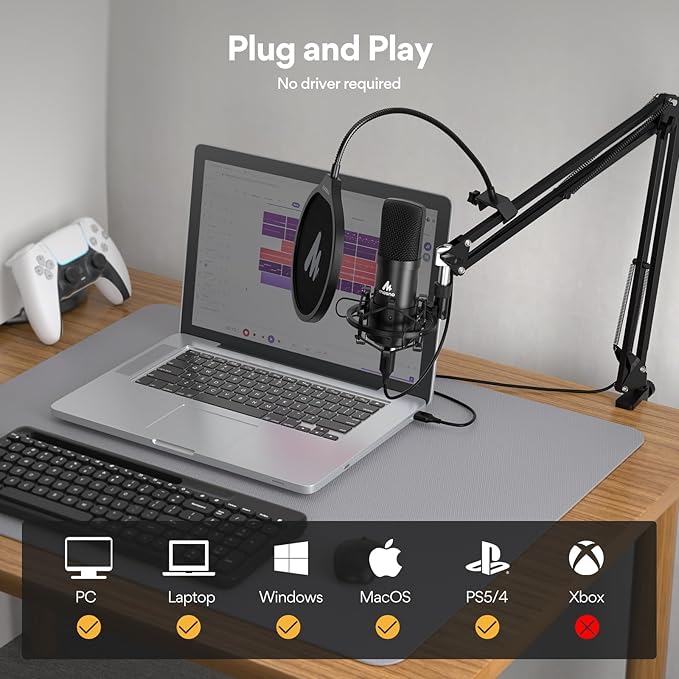USB Microphone, MAONO 192KHZ/24Bit Plug & Play PC Computer Podcast Condenser - Image 4