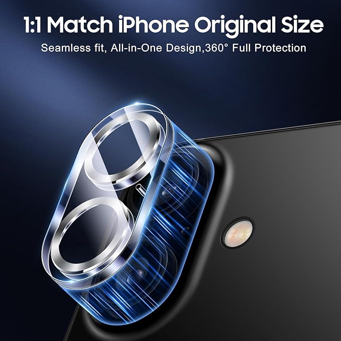 UniqueMe for 3 Pack iPhone 16 / iPhone 16 Plus Camera Lens Protector - [Drop Protection] [Case Friendly] 9H Tempered Glass Camera Cover Screen [Update New Version] - Silver