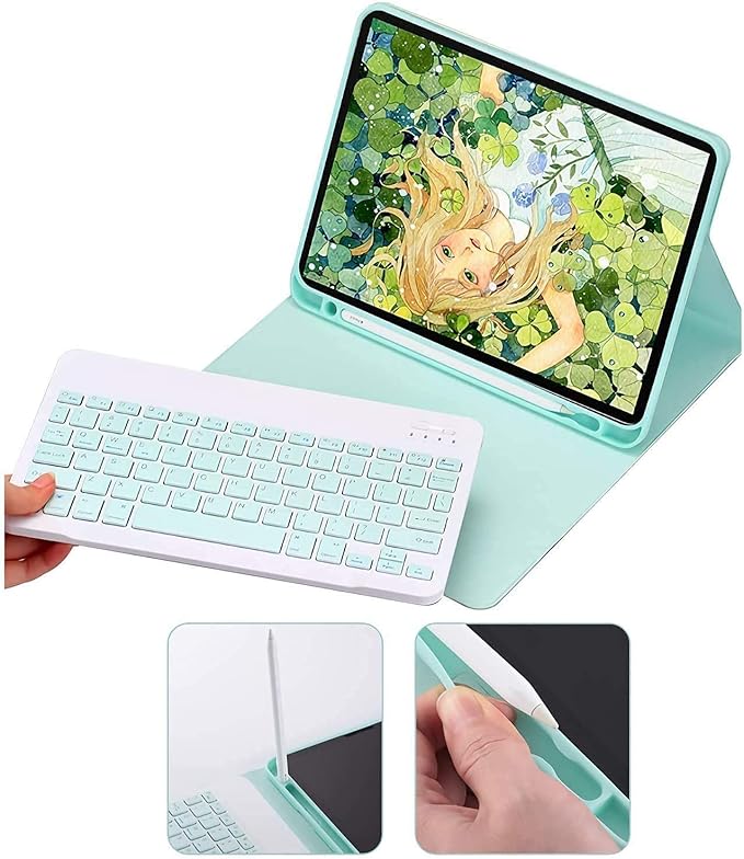 AnMengXinLing Keyboard Case for iPad Pro11 2022/2021 with Mouse Detachable Wireless Keyboard Pencil Holder Slim Smart Cover for iPad Pro 11 inch 4rd Gen/3rd Gen,Sky Blue