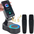 Gifts for Men Women,Cell Phone Stand with Wireless Bluetooth Speaker,Colorful Ambient Light 360° Foldable for Tablet iPhone Android 2 Wireless Microphones HD Surround Sound (Black)