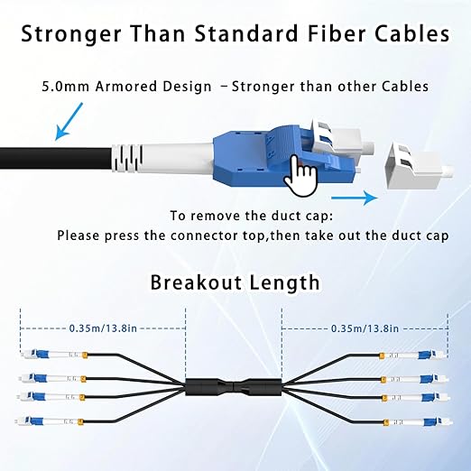 800M/2625FT LC to LC Armored Outdoor Fiber Optic Cable, Single Mode Duplex 9/125μm SMF Fiber Patch Cord, OS1/OS2 Compatible, Black LSZH Jacket, Uniboot Jumper for FTTH, Data Center, Long-Distance Use