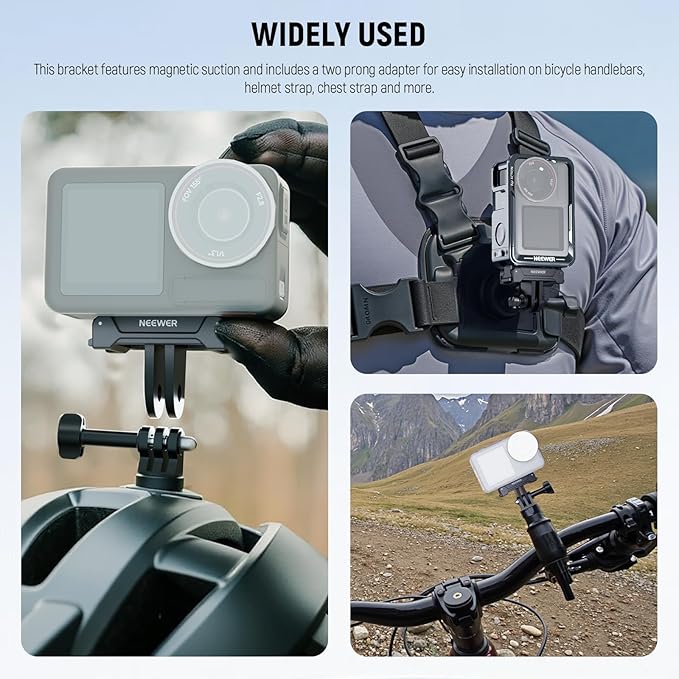 NEEWER Magnetic Mount Adapter Compatible with DJI Osmo Action 5 Pro 4 3, Quick Release Mount Base with Two Prong Connector for Tripods, Selfie Sticks, Vlogging Accessories, GP-73