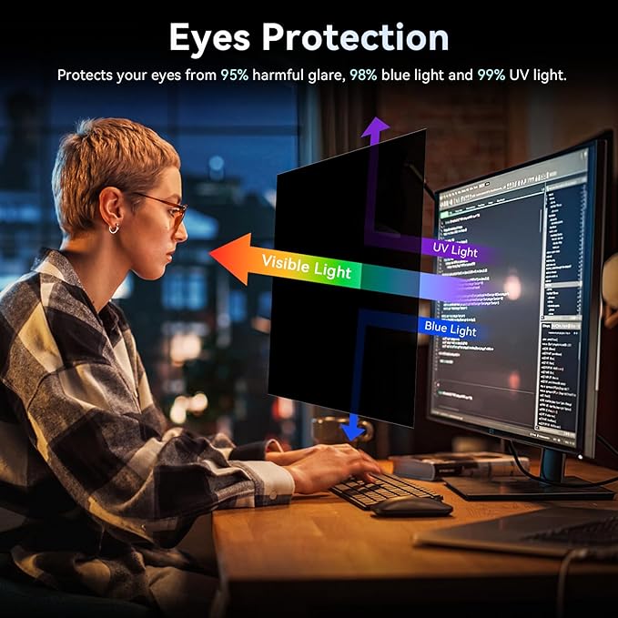 [2-Pack] 23.8 Inch Computer Privacy Screen Filter for 16:9 Widescreen Monitor, Removable Eye Protection Anti Glare Blue Light Filter Privacy Shield, Anti Scratch Anti Spy Screen Protector Film 23.8 In