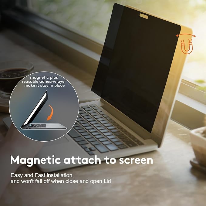 Magnetic Privacy Screen for MacBook Pro 13 inch (2016-2022, M1, M2) and MacBook Air 13 inch (2018-2021, M1), Removable Screen Protector, Blue Light Blocking, Anti Glare Protector and Privacy Filter Shield