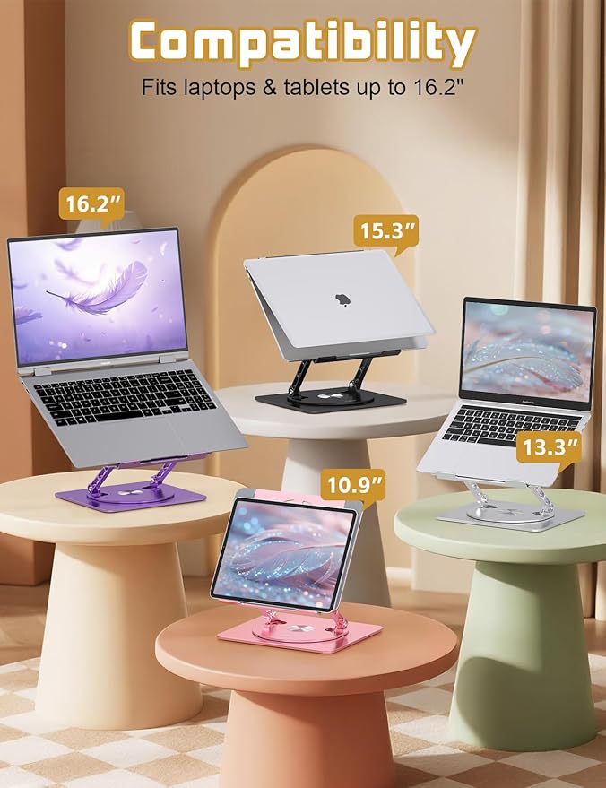 Adjustable Laptop Stand for Desk-360° Rotating Foldable Laptop Holder Ergonomic Laptop Riser for MacBook Pro/Air Dell HP Lenovo Notebook up to 16",Black