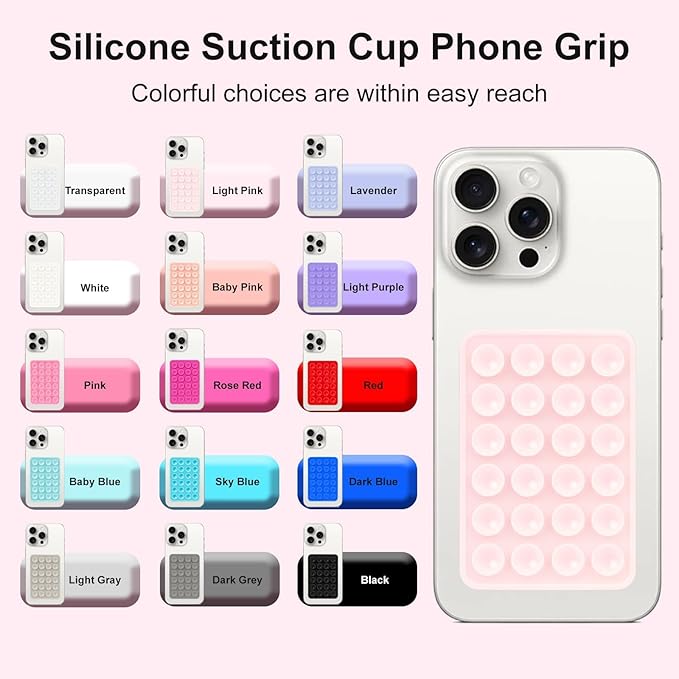 2PCS Silicone Suction Phone Case Mount,Non Slip Suction Cup, Hands-Free Phone Accessories Holder for Selfies and Videos,Silicone Adhesive Stand Sticky for Cell Phone Chalk Pink