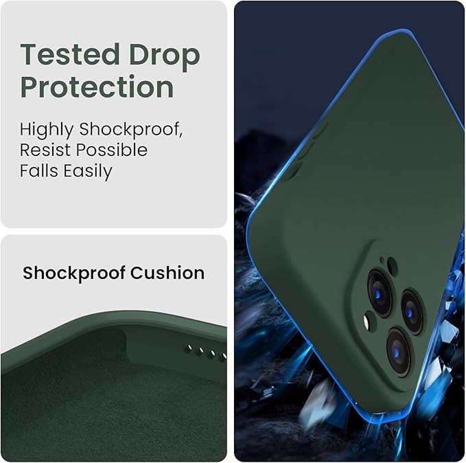 FireNova Designed for iPhone 14 Pro Case, Silicone Upgraded [Camera Protection] Phone Case with [2 Screen Protectors], Soft Anti-Scratch Microfiber Lining Inside, 6.1 inch, Alpine Green