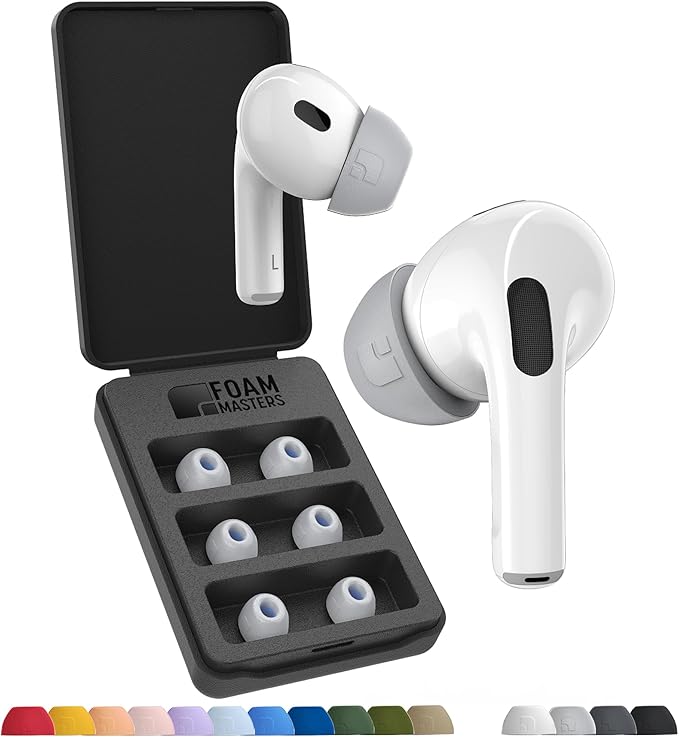 Foam Masters Ultra-Premium Memory Foam Ear Tips for AirPods Pro 1st & 2nd Gen | 3 Pairs | Black Magic Ver 6.0 | Secure | Comfort | Better Noise Cancel | Replacement Buds – Gray, Medium