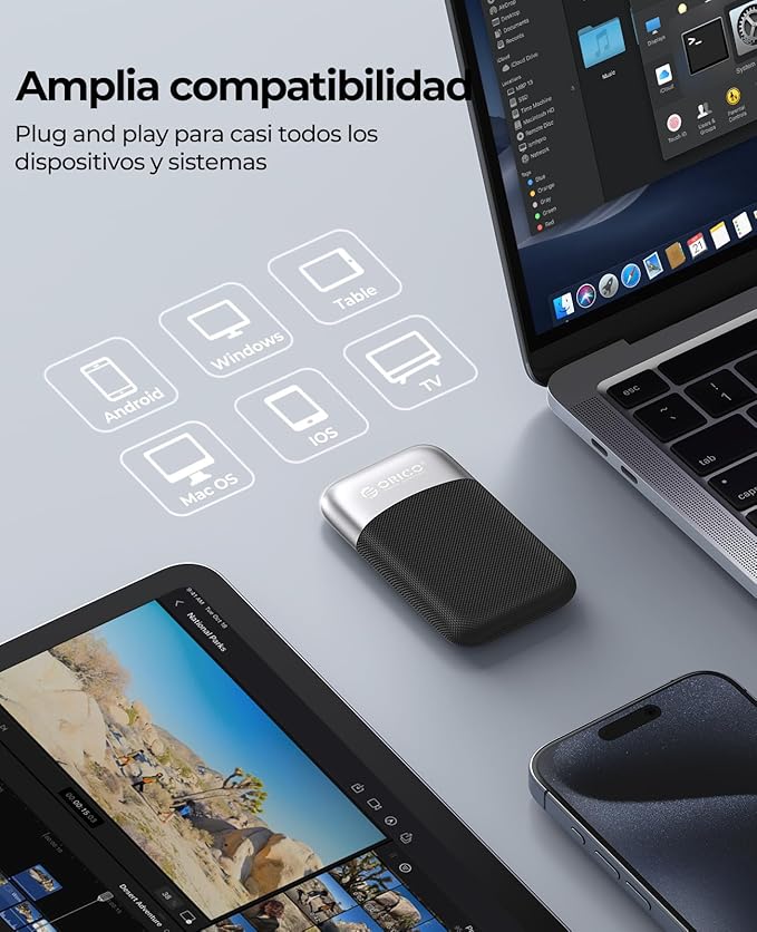 ORICO 1TB External SSD Up to 2000MB/s, Portable Solid State Drive with 20Gbps USB C&A Cable, Reliable Storage for Type-C Smartphone, Tablets, Laptops, USB 3.2 Gen 2x2- M20