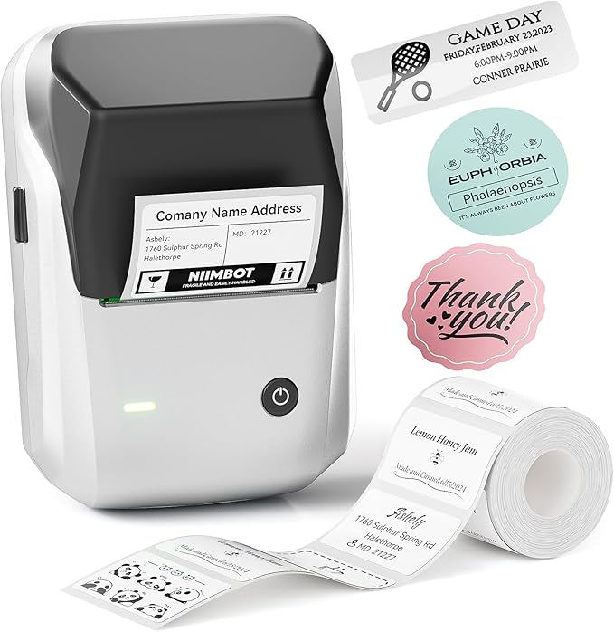 NIIMBOT B1 Label Maker Machine with Tape, Thermal Label Printer Easy to Use for Office Supplies, Home, Business, 2 Inch Label Maker with 2'' x1.18'' Labels-230pcs/Roll