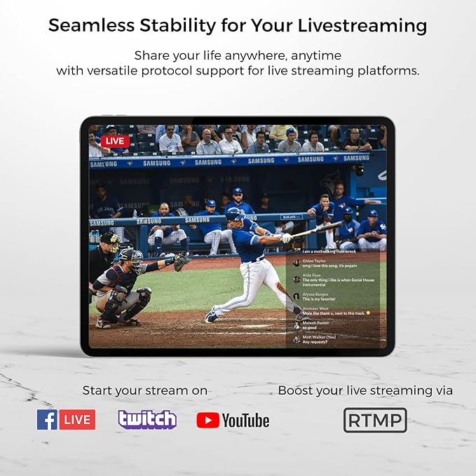 VM33 Gen 2 2K Wireless Streaming Camera with 40X Zoom, App Control, 6H Battery, RTMP & NDI Protocol, 8 Noise Canceling Mics/External Mic Input, Multi-cam, Stream on Facebook/YouTube/Twitch