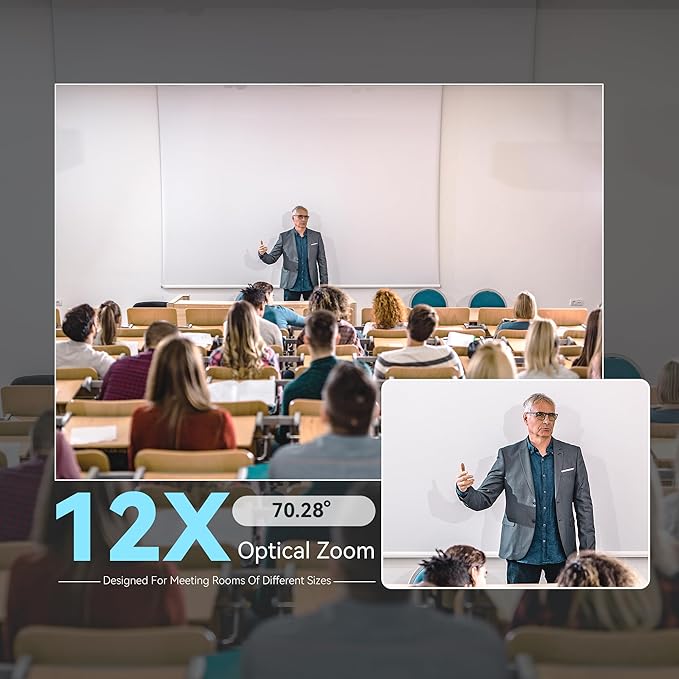 Tenveo 4K PTZ Conference Room Camera System Audio and Video Conferencing 12X Optical Zoom HDMI PTZ Camera and Bluetooth Speakerphone with 2 Expansion Mics Bundle Wide Angle for Large Remote Meetings