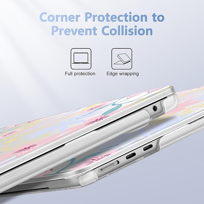 Case for MacBook Air 15 Inch 2025 2024 2023 Release M4 A3241 M3 A3114 M2 A2941, Hard Shell with Screen Protector & Keyboard Cover, Compatible with Touch ID, Florals