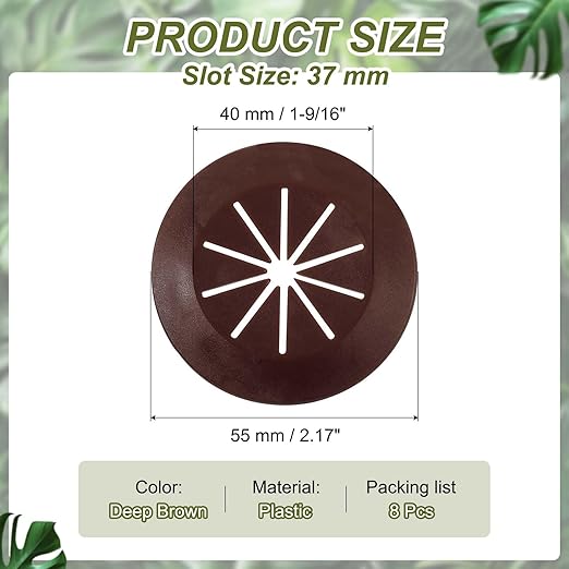 PATIKIL Desk Grommet 1-9/16", 8 Pcs Round Cable Grommet Cord Hole Cover with Adhesive Tape Flexible Table Wire Organizer for Office Home Table Countertop, Deep Brown