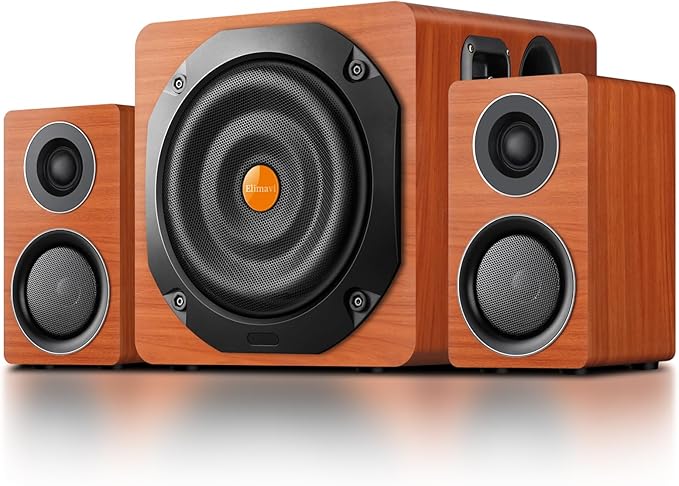 Computer Gaming Speaker System with Subwoofer, PC Desktop Monitor Surround Sound, Two Satellite with Midrange and Treble, Full Range Coverage, Support Optical/Coaxial/3.5 to RCA/Wireless Connection