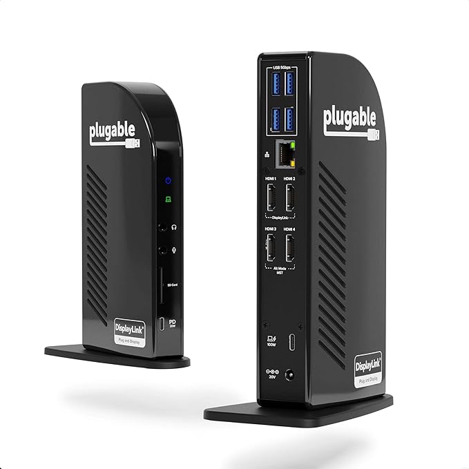 Plugable 14-in-1 USB C Docking Station | 4X HDMI Quad Dock with 100W Charging, HDMI Displays | Compatible with Windows, Thunderbolt (4X USB, 1x USB-C, Ethernet, SD Card, Audio) UD-3900C4