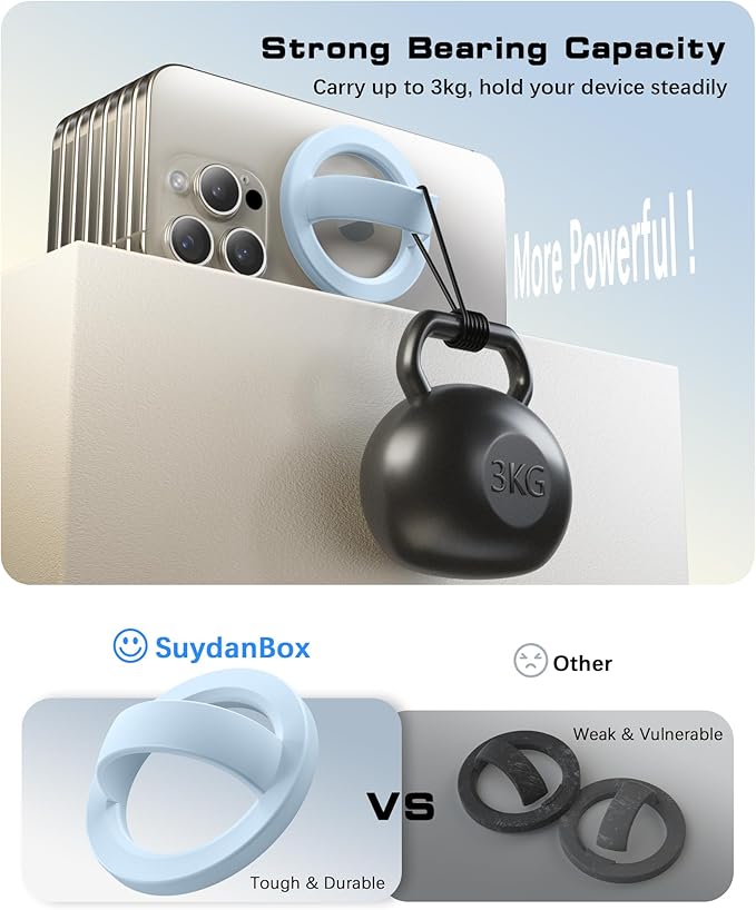 Magnetic Phone Grip, Removable Loop Grip with Soft Finger Strap, Silicone Phone Ring Holder for Back of Phone for iPhone 16/15/14/13/12 Pro Max/Plus, Blue