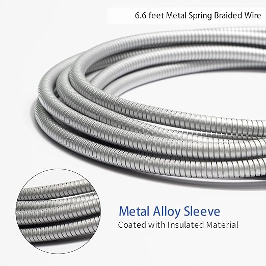 MFi Certified Charger Cable[2 Pack, 6.6 Feet] Metal Braided USB Cable with Insulation Coated Steel Jacket, Strong & Fast Charging Data Transfer Cord Compatible with iPhone/iPad