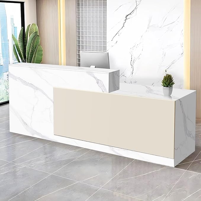 Reception Desk with Counter Modern Checkout Counter with Lockable Drawer Keyboard Tray Receptionist Desk for Office Salon Reception Table N Right 59inch/150cm