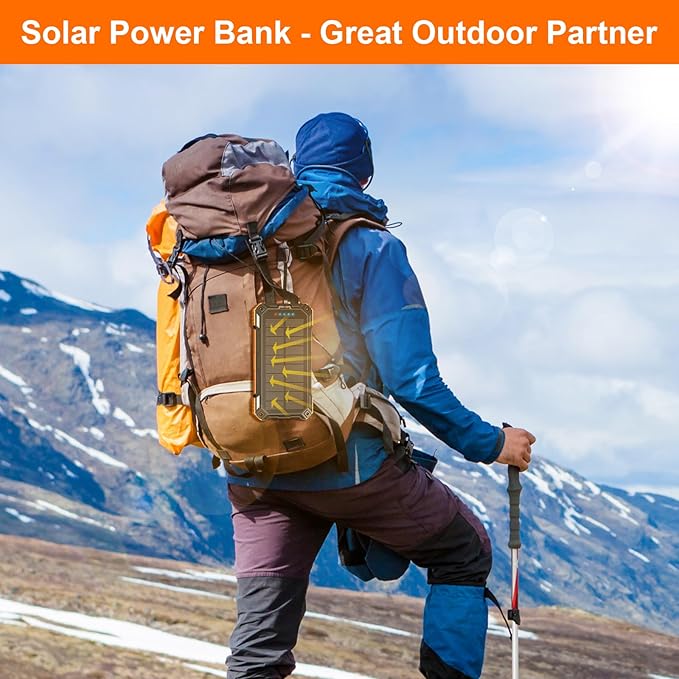 Solar Charger Power Bank 49800mAh Wireless Portable Phone Charger, 22.5W QC3.0 Fast Charging Built in 4 Cables with USB C 6 Outputs & 2 Inputs for Cell Phone Orange