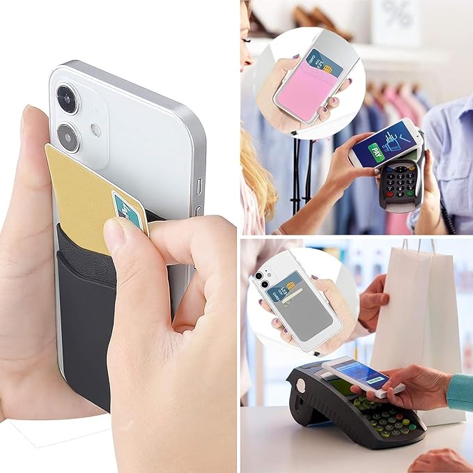 SS Phone Wallet Stick On, Adhesive Phone Card Holder Credit Card Stick on Wallet 2 Pocket Sleeve Suitable for iPhone, Samsung, Most Smartphones 6 Pack