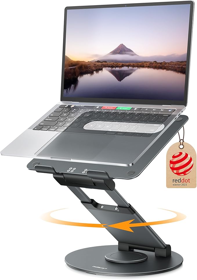 Nulaxy Telescopic 360 Rotating Laptop Stand for Desk Adjustable Height Swivel Pull Out Design Ergonomic Laptop Riser Standing Desk Converter Fits All 10-17" Laptops Computer MacBook, Gray