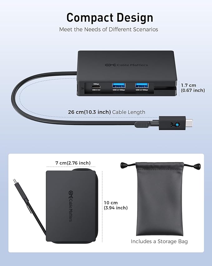Cable Matters 8-in-1 USB C Hub Multiport Adapter with Dual 4K@60Hz HDMI, 140W PD Charging, Gigabit Ethernet, 10Gbps Data Transfer: 2x USB-C & 1x USB-A 3.2 Ports (Support ONE External Display on MacOS)