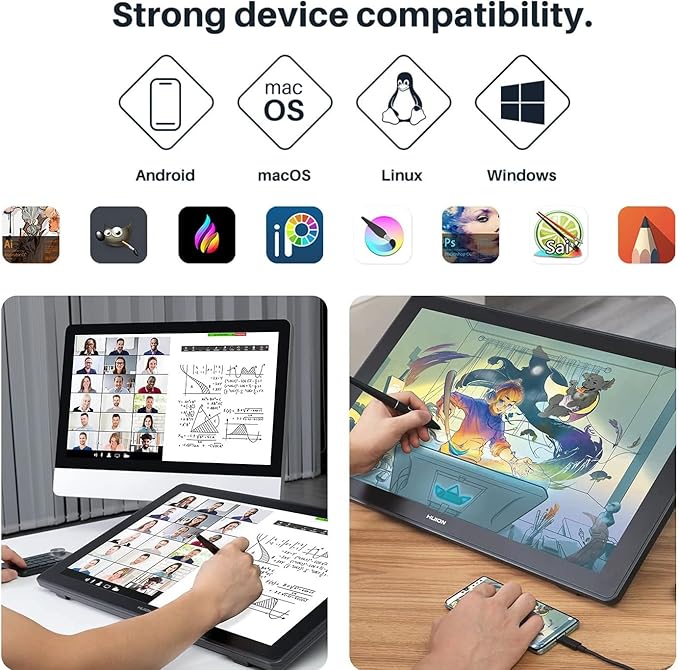 HUION Kamvas 24 QHD Drawing Tablet with Screen, 2.5K Graphics Art Tablet, 23.8inch Drawing Monitor USB-C Connection for Artist, Work with Mac, Windows, Linux, Android