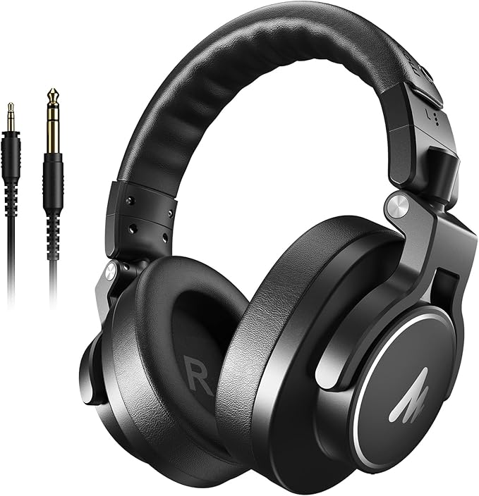 MAONO Studio Monitor Mixing DJ Headphones, 50mm Neodymium Driver Over Ear Wired Headphones with 3.5mm to 6.35mm Jack for Guitar AMP, Piano, Keyboard, Computer, Streaming, Recording, Podcast MH700
