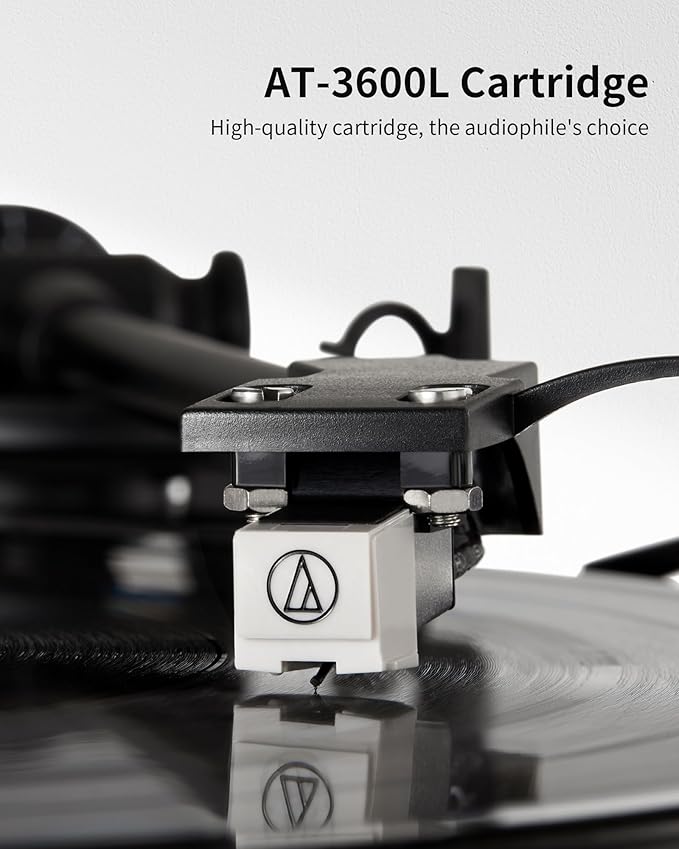 ANGELS HORN Vinyl Record Player Turntable with 2-Speed Belt-Drive, Bluetooth Output, Pitch Control, Built-in Phono Preamp, Adjustable Counterweight, AT-3600L
