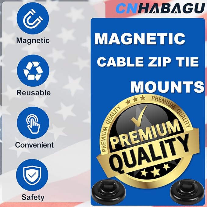 Magnet Zip Tie Mount Magnetic Zip Ties Mount Clips Base Holder Strong Multipurpose Wire Cable Holder Mount Wire Clips Management for Home Office Marine Electrical Wiring (12 Pcs, D19 Small)