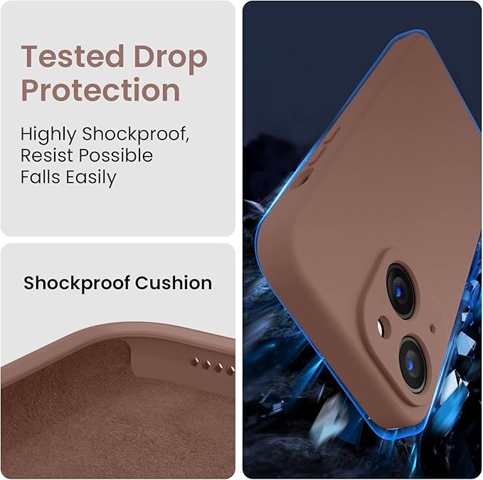 FireNova Designed for iPhone 15 Case, Silicone Upgraded [Camera Protection] Phone Case with [2 Screen Protectors], Soft Anti-Scratch Microfiber Lining Inside, 6.1 inch, Light Brown