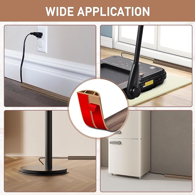 Floor Cord Cover Self Adhesive Cord Hider Floor Extension Cord Covers for Floor Power Cord Protector Cable Management Prevent Cable Trips Cable Cavity 0.47" W x 0.27" H (Smoked Brown Wood, 3.3Ft)