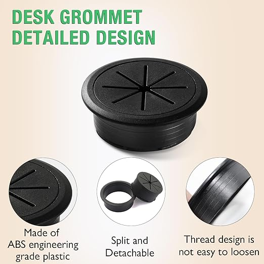 10 Pcs Desk Grommet 2" / 50 mm, Desk Hole Cover for Cables Black, Cable Grommet ABS Plastic, Desk Hole Grommet for Home & Office Pc, Detachable Cable Cord Organizer